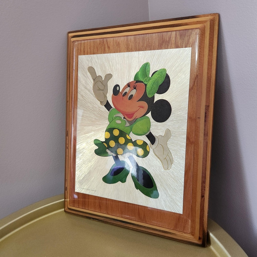 80s Vintage Disney Minnie Mouse Foil Art Wood Plaque, Retro Disney Home Decor
